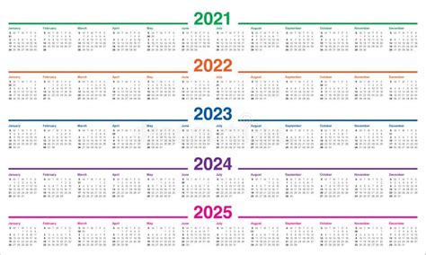 Calendar 2021 2022 2023 2024 2025 2026 2027 Vector Image On Vectorstock