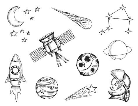 Premium Vector Space Objects Sketch Set Isolated