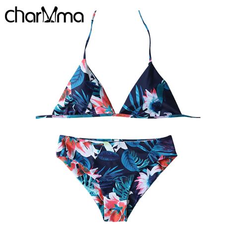 Charmma New Halter Brazilian Bikini Women Floral Print String Bikini Set Push Up Bikinis 2017