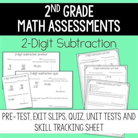2nd Grade Math Assessment 2 Digit Subtraction And Problem Solving