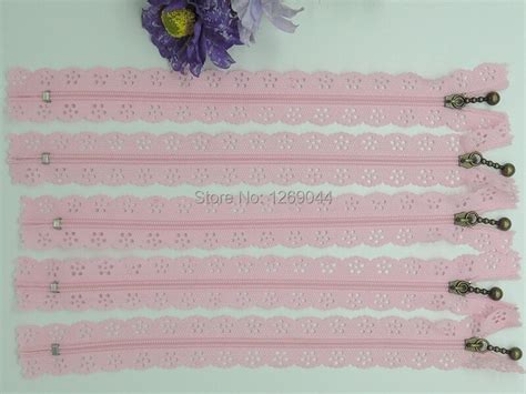10 Pcs 20 Cm Pink Color Copper Zipper Nylon Lace Pierced Zipper Garment