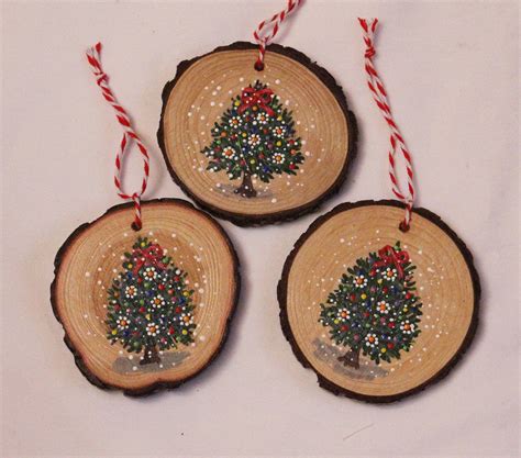 Holiday Tree Hand Painted Wood Round Ornament Etsy Australia