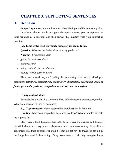 Supporting Sentences Practice Chapter 3 Supporting Sentences I