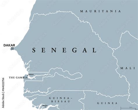 Senegal Political Map With Capital Dakar International Borders And