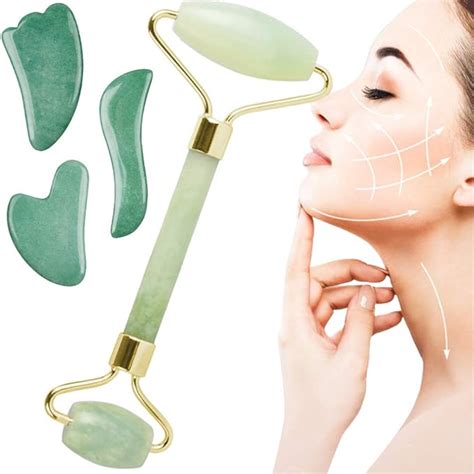 Jade Roller F R Gesichtmassager Double Roller Mit Gua Sha