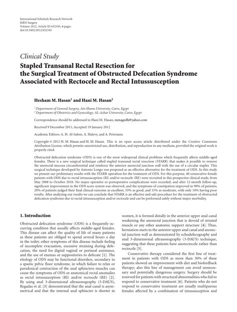 pdf stapled transanal rectal resection for the surgical treatment of obstructed defecation