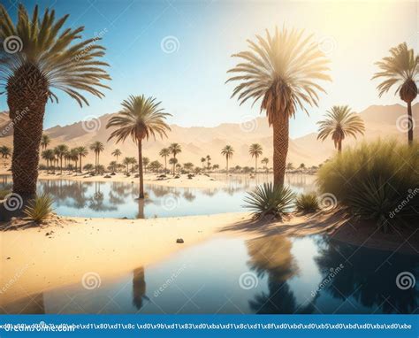 Desert Oasis With Palm Trees High Quality Background Ai Generative