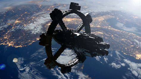 Space Station Orbiting Earth Elements Of This Image Furnished By Nasa