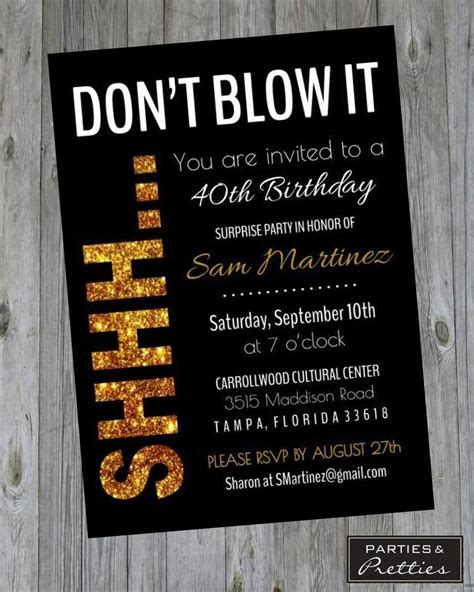 Surprise Birthday Party Invitation Shhh Dont Blow It Etsy