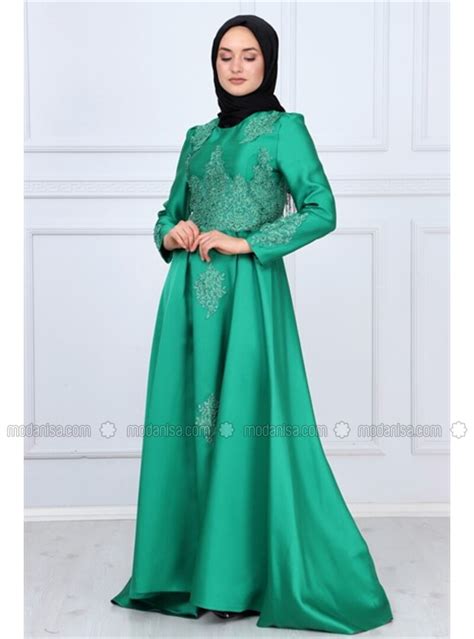 Fully Lined Green Muslim Evening Dress