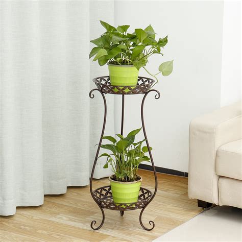 2 Tier Metal Plant Stand Flower Pot Holder Shelves Garden Home Indoor