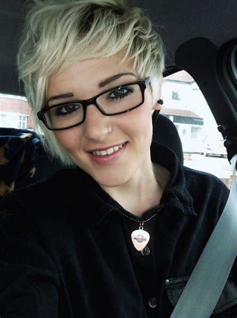 A lot of older ladies choose short haircuts because they're quite easy to maintain and they make them look younger than they really are. Blonde short hair pixie cut. Love it with glasses! | kiss ...
