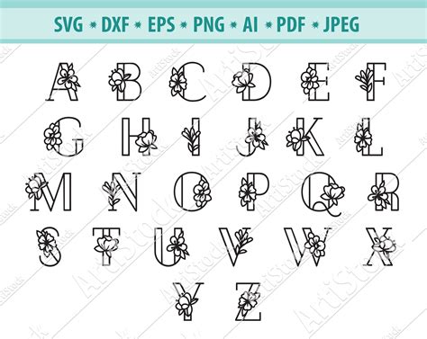 Floral Alphabet Svg Herbal Alphabet Svg Botanical Alphabet Etsy Australia