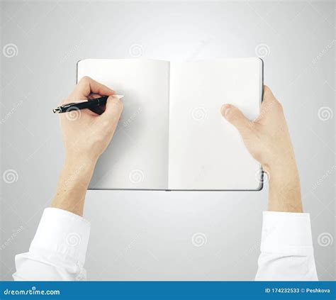 Hand Drawing In Blank Notepad Stock Image Image Of Open Items 174232533