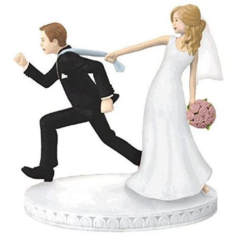 Wedding Cake Topper Bride And Groom Figurines Funny Runaway Etsy In