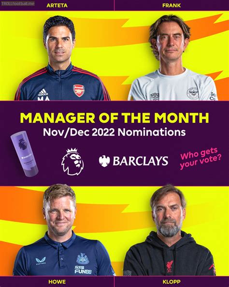[premier League] Manager Of The Month For November December 2022 Troll Football