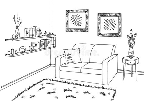 Living Room Graphic Black White Interior Sketch Stock Illustrations