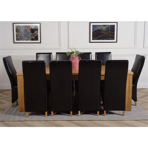 Dakota Extra Large Oak Dining Table with 10 Lola Black ...