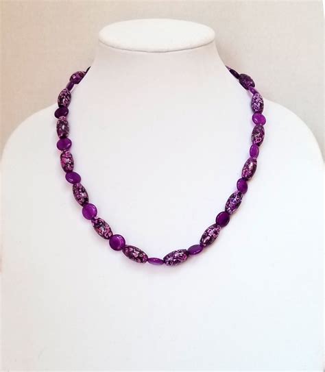 Purple Quartz Bead Necklace Purple Mosaic Stone Bead Necklace