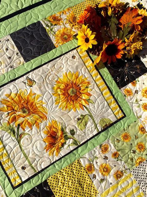 Sunflower Quilt Throw Single Twin Queen Etsy Sunflower Quilts