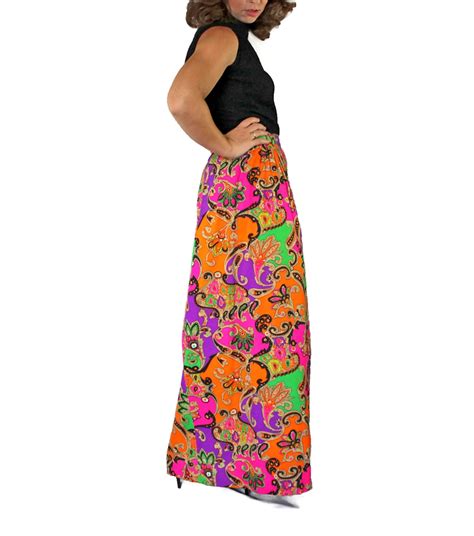 70s Maxi Skirt Psychedelic Print Skirt Hot Pink Purple Green Etsy