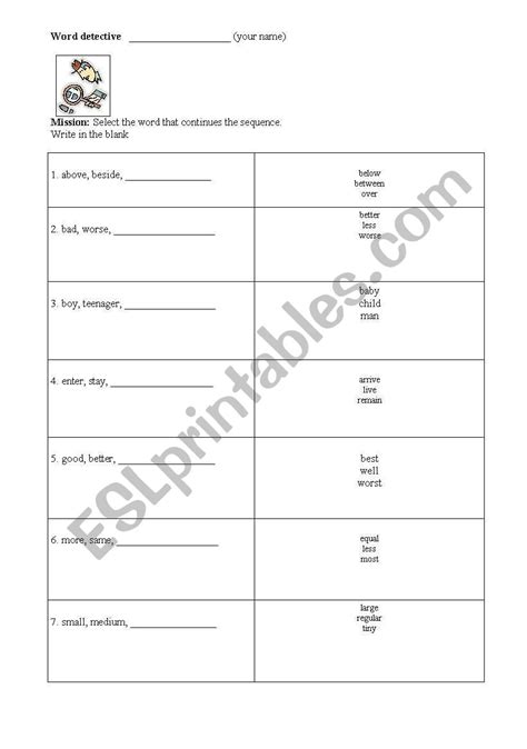 English Worksheets Word Detective