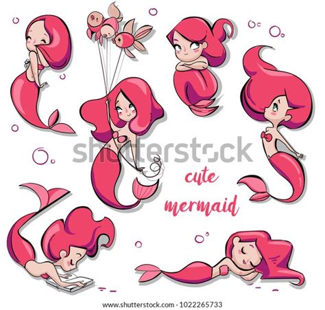 Set Cute Cartoon Mermaids Stock Vector Royalty Free 1022265733