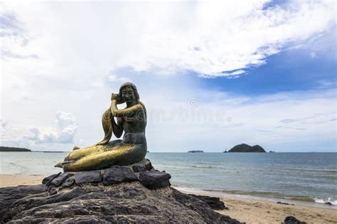 The Mermaid Statue At The Laem Samila Beach In Songkhla Thailand Was