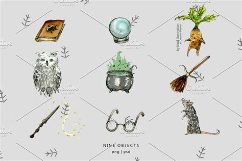 How to download a 1080p harry potter wallpaper? Watercolor Harry Potter Objects | Custom-Designed Graphic ...