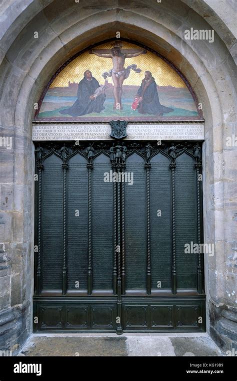 The Door Of Schlosskirche Castle Church In Wittenberg In Germany