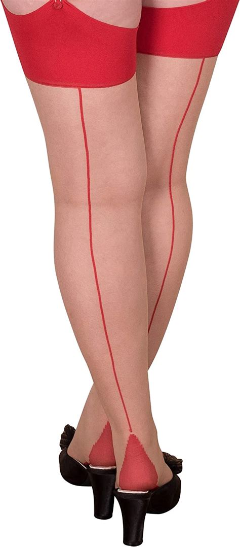 what katie did seamed stockings contrast glamour red medium large 5ft 5 to 5ft 11 120 175lbs