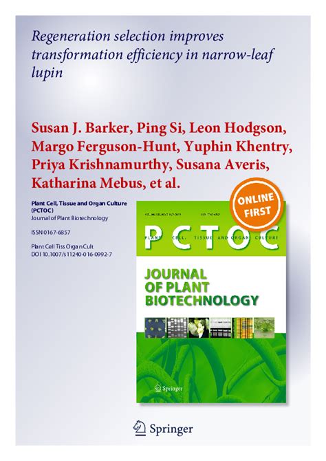 Tissue culture (tc) is the cultivation of plant cells, tissues, or organs on specially formulated nutrient media. (PDF) Plant Cell, Tissue and Organ Culture (PCTOC) Journal ...
