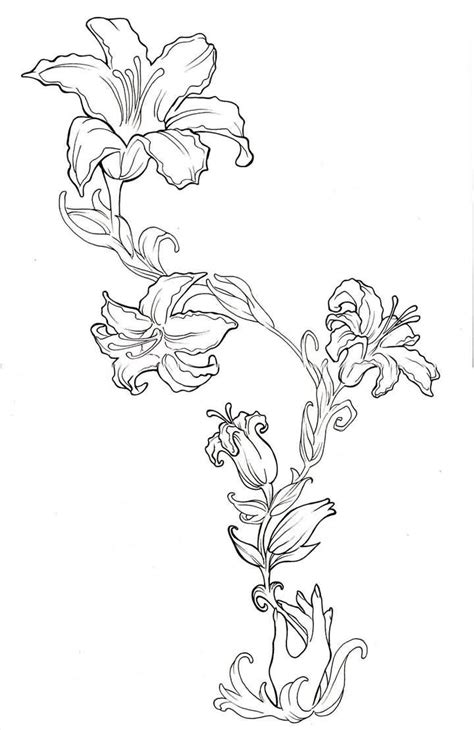 Beautiful Outline Lily Flowers Tattoo Design Lily Tattoo Design