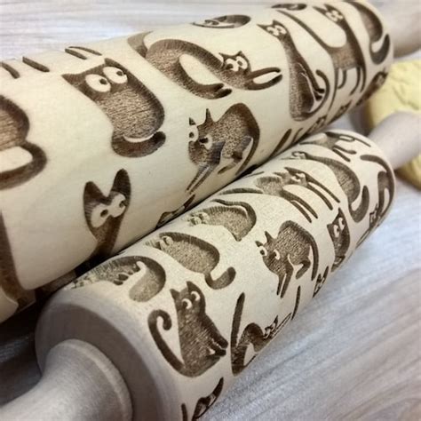 Rolling Pin Glamorous Cats Pattern Embossing Laser Cut Etsy