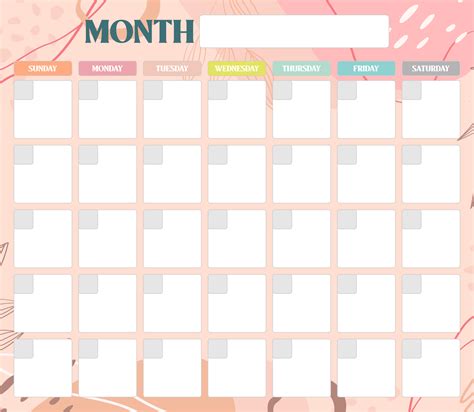 5 Day Monthly Calendar Printable Printablee