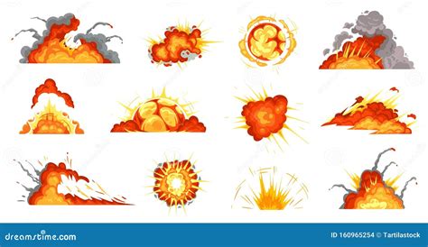 Cartoon Explosions Bomb Explosion Fire Bang With Smoke Effect