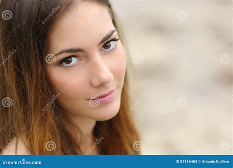 Portrait Of A Beautiful Woman With Big Eyes And Smooth Skin Stock Image