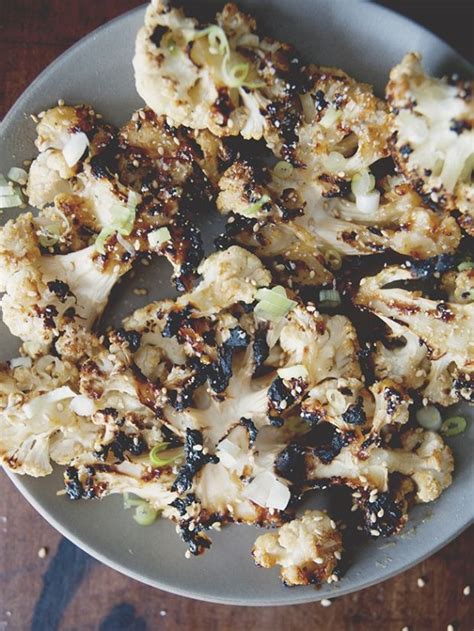 Miso Grilled Cauliflower The Kitchy Kitchen Grilled Cauliflower Vegetables Recipes Side
