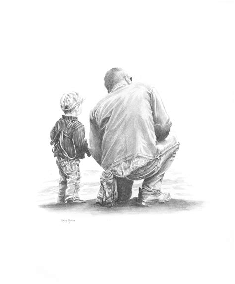 Father And Son Mounted Print Hand Drawn Pencil Sketch Uk Artist Framed