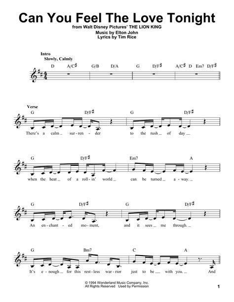 Can You Feel The Love Tonight Sheet Music Direct