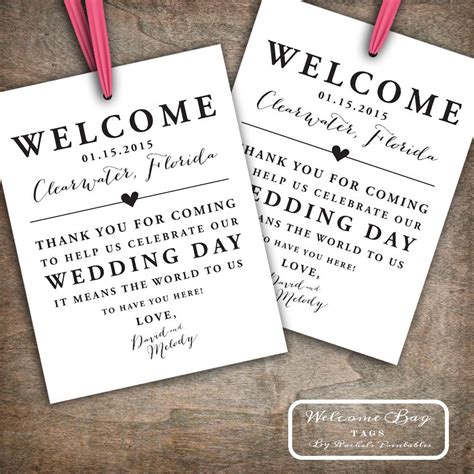 Custom Printable Wedding Welcome Bag Tags Labels Hotel Welcome Bags