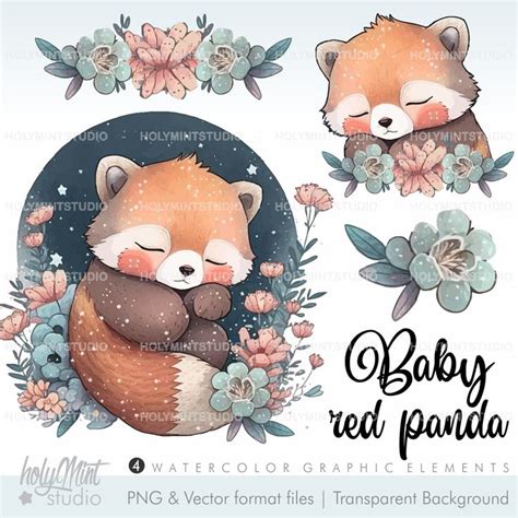 Baby Red Panda With Flowers And Leaves On Its Back