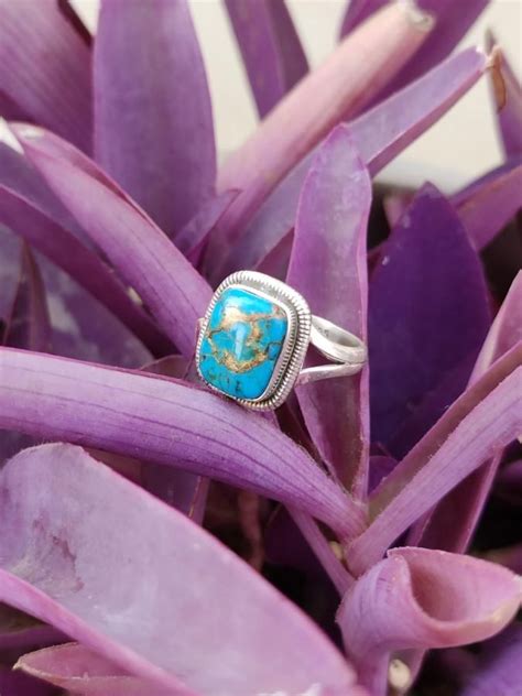 Blue Copper Turquoise Ring Sterling Silver Ring Statement Vintage Ring