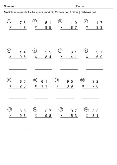 Multiplicaciones De 2 Cifras Para Imprimir 2 Cifras Por 2 Cifra Ficha 5