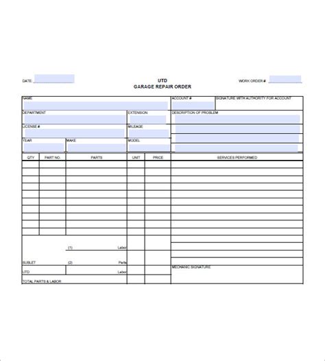 Auto repair invoice templates