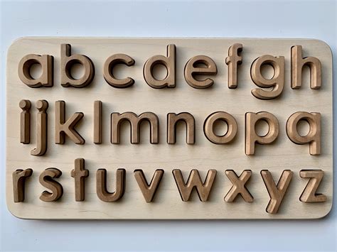 Wooden Alphabet Puzzle Lowercase Etsy Wooden Alphabet Wooden