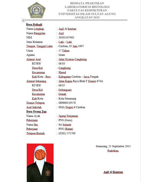 Contoh Format Biodata Siswa Format Biodata Siswa Doc Udin Blog