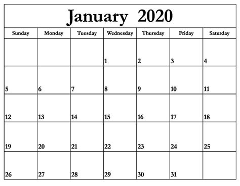 Printable January 2020 Calendar Daily Planner