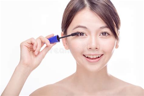 Asian Female Applying Mascara Stock Photo Image Of Makeup White