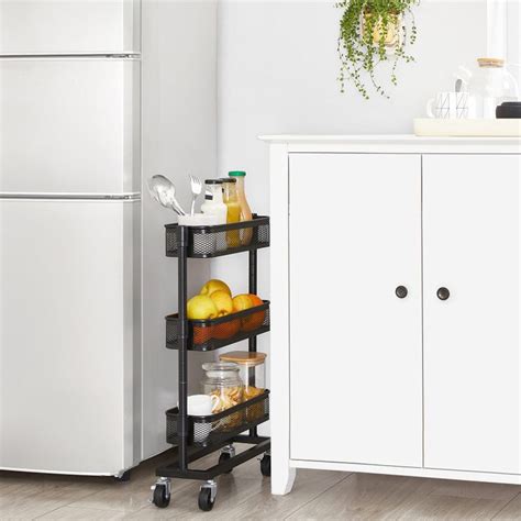 songmics slim storage cart slide out trolley 3 tier rolling cart with wire baskets space